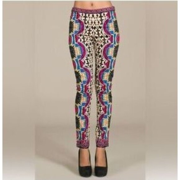 Flying Tomato Vibrant Boho Pattern Stretch Ankle Pants Size L Multicolor - Picture 1 of 9